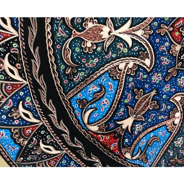 Hand Carved Colorful Tulip Design Copper Tray For Sale - Image 6 of 8