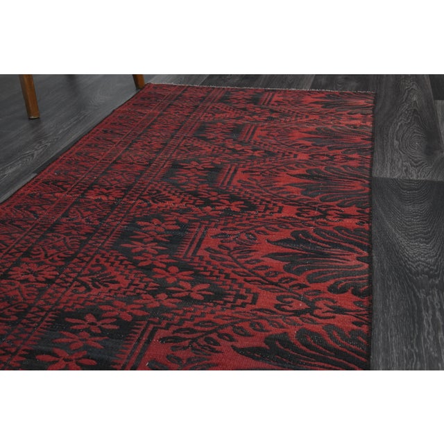 1970s Vintage Turkish Oushak Handmade Wool Cotton Red Runner Rug For Sale - Image 5 of 11