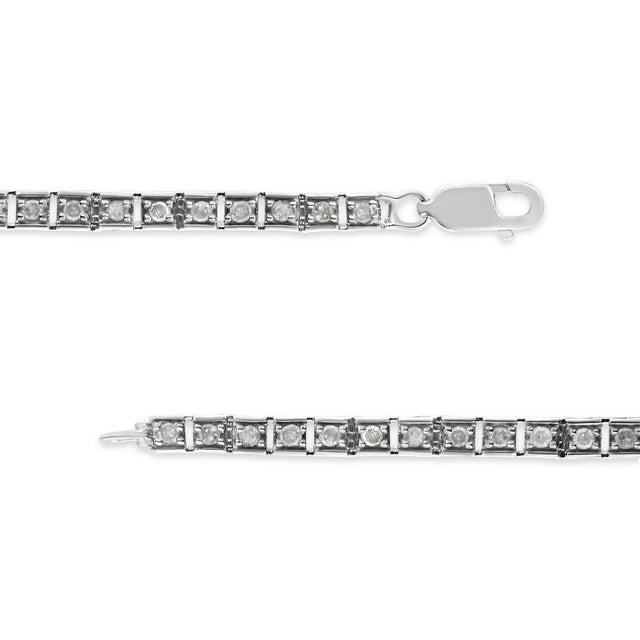.925 Sterling Silver 1.0 Cttw Diamond Square Hybrid Link 7" Tennis Bracelet (I-J Color, I2-I3 Clarity) For Sale - Image 4 of 7