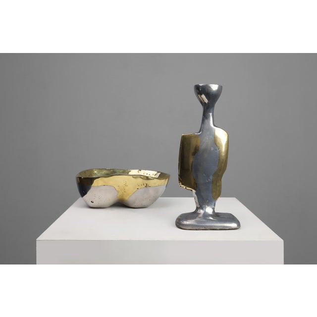 1970s Candleholder and Bowl in Aluminum and Brass from David Marshall, United Kingdom, 1970s, Set of 2 For Sale - Image 5 of 13