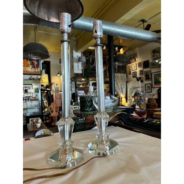Art Deco 1930s Crystal Mantle or Boudoir Lamps - a Pair For Sale - Image 3 of 12
