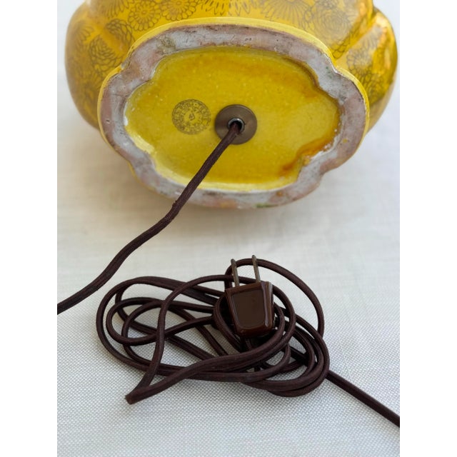 Vintage Sunflower Yellow and Gilt Japanese Glazed Ceramic Lamp For Sale - Image 12 of 12