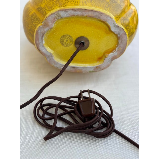 Vintage Sunflower Yellow Japanese Ceramic Lamp For Sale - Image 12 of 12
