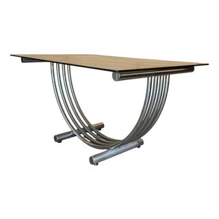 Mid-Century Modern Romeo Rega Style Chrome, Brass and Glass Dining Table For Sale