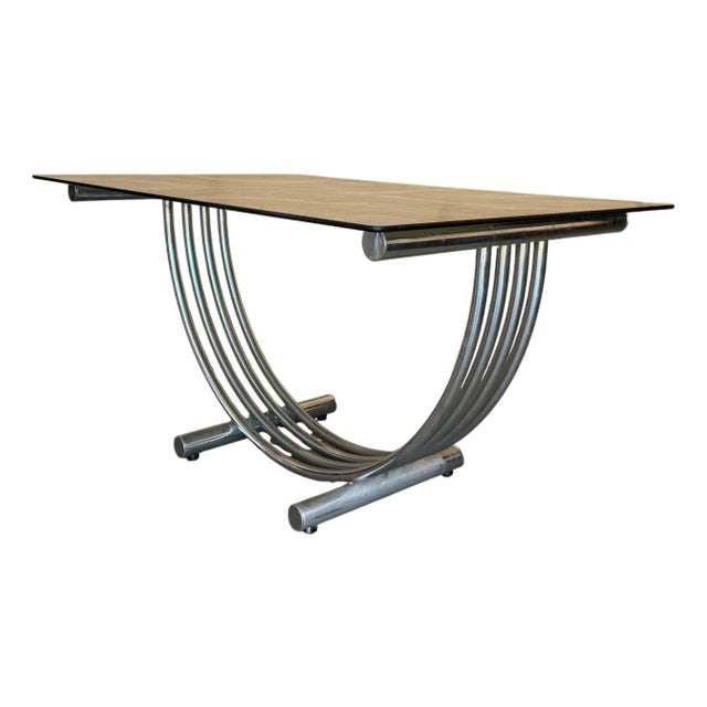Mid-Century Modern Romeo Rega Style Chrome, Brass and Glass Dining Table For Sale