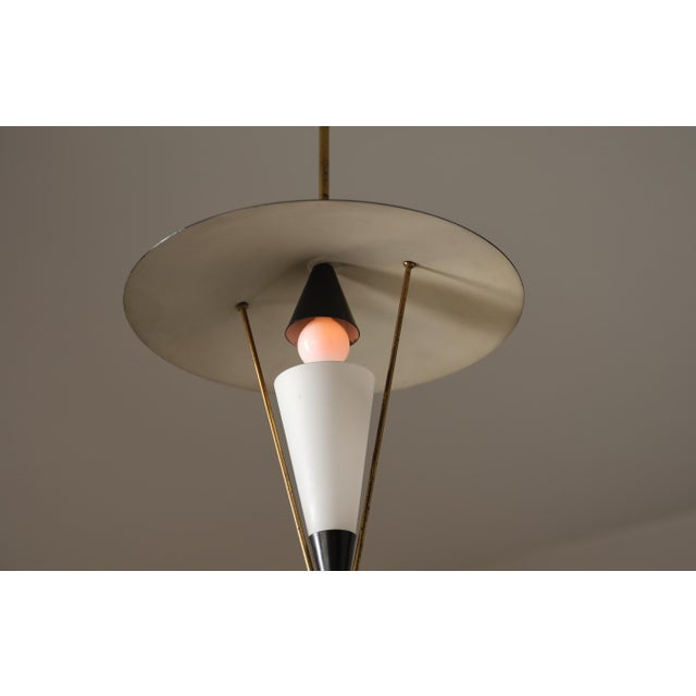 1950s Vintage Italian Pendant Light with Black Saucer Shade and Opaline Glass, 1950s For Sale - Image 5 of 10