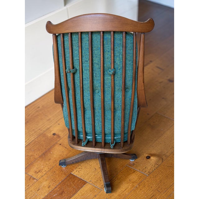 Heywood-Wakefield Danish Tufted Swivel Lounge Chair & Pleated Ottoman in Emerald Tweed 1960's For Sale - Image 11 of 16