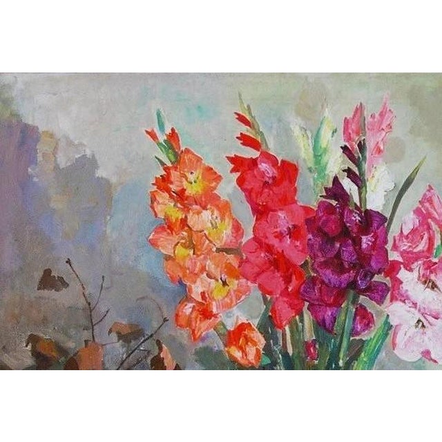 Realism Vintage Still Life Oil Painting: Flowers and Fruit For Sale - Image 3 of 6