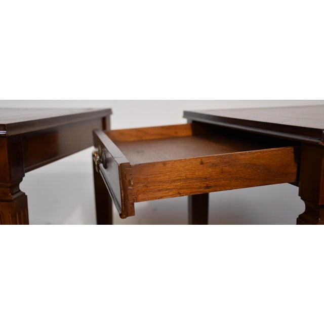 1930s Regency Style Mahogany & Leather Top Pair of Side Tables / End Tables For Sale - Image 9 of 16