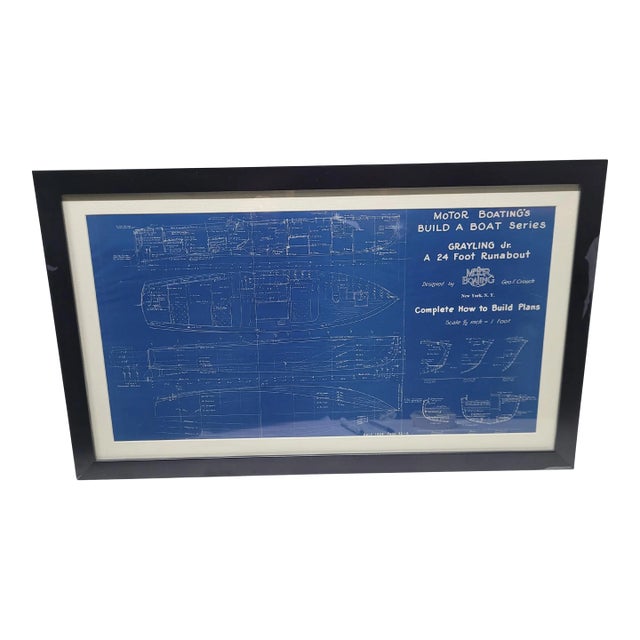 Boat Blueprint of the "Grayling JR" from Motor Boating Publications For Sale