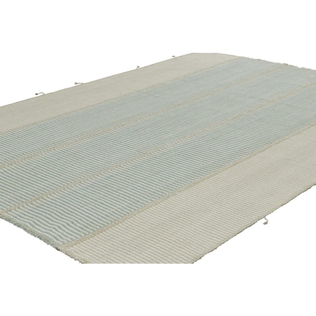 Rug & Kilim Rug & Kilim’s Contemporary Kilim With Textural Blue and White Stripes For Sale - Image 4 of 7