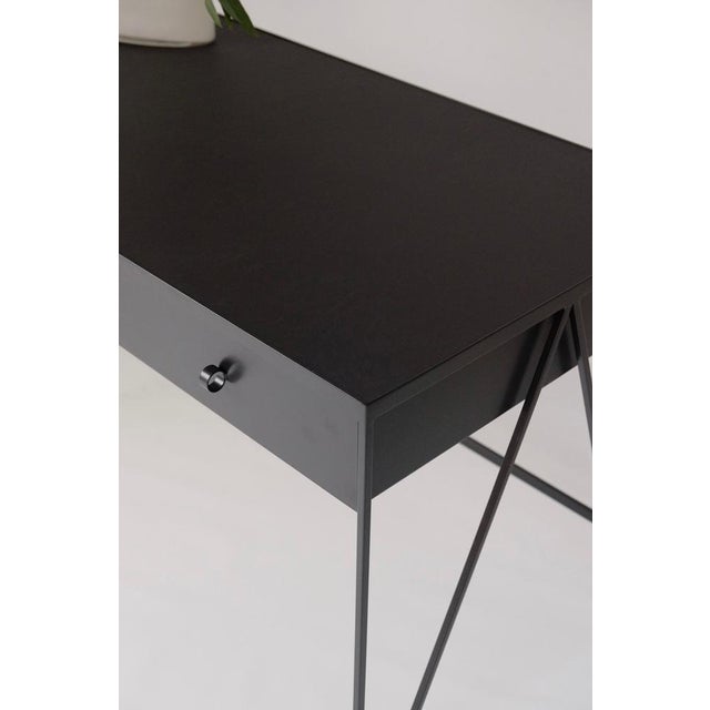 Large Black Desk with Natural Linoleum Drawer from &New For Sale - Image 4 of 8