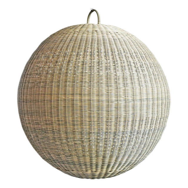Contemporary Outdoor Faux Rattan Globe Pendant Light 36" For Sale