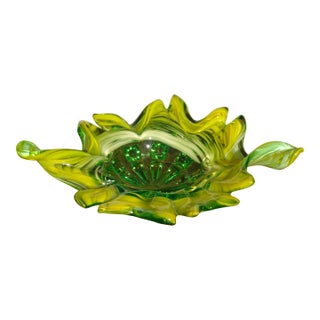 Vintage Murano Style Lime Green Art Glass Bowl ~ Serving Tray For Sale