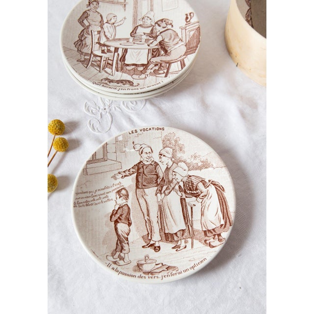 Les Vocations Plates from Sarreguemines, 1920, Set of 6 For Sale - Image 3 of 9