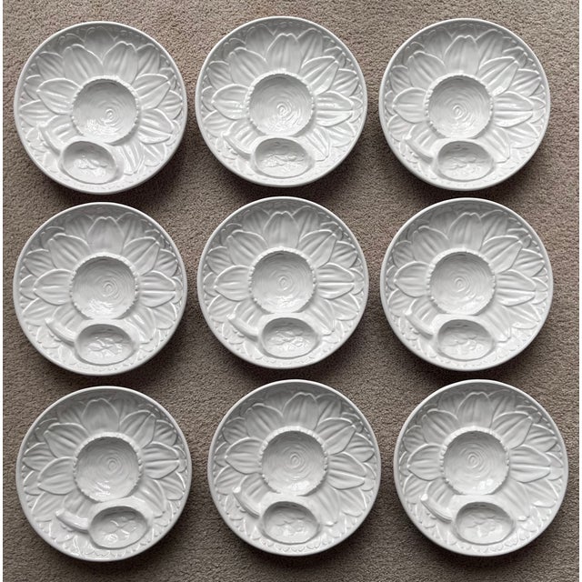 Vintage Majolica Footed Artichoke Plates-Neuwirth-Set 9 For Sale - Image 11 of 11