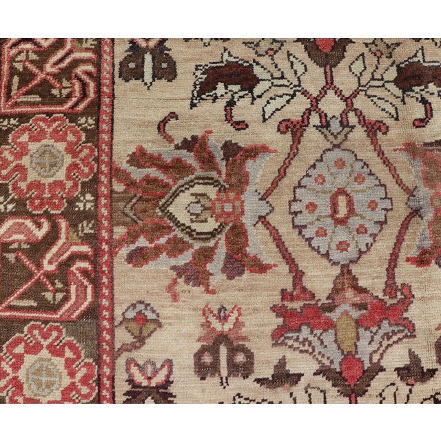 Vintage Oushak Rug From Turkey With All-Over Floral Design in Ivory, Brown & Red For Sale In Atlanta - Image 6 of 13