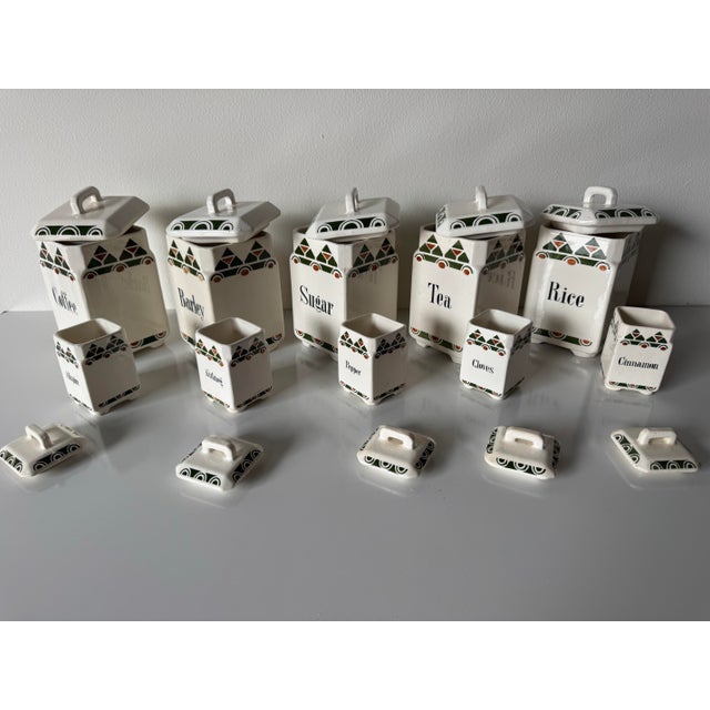 Mid-Century Modern Vintage German Ceramic Kitchen Canister Set of 10 For Sale - Image 3 of 12