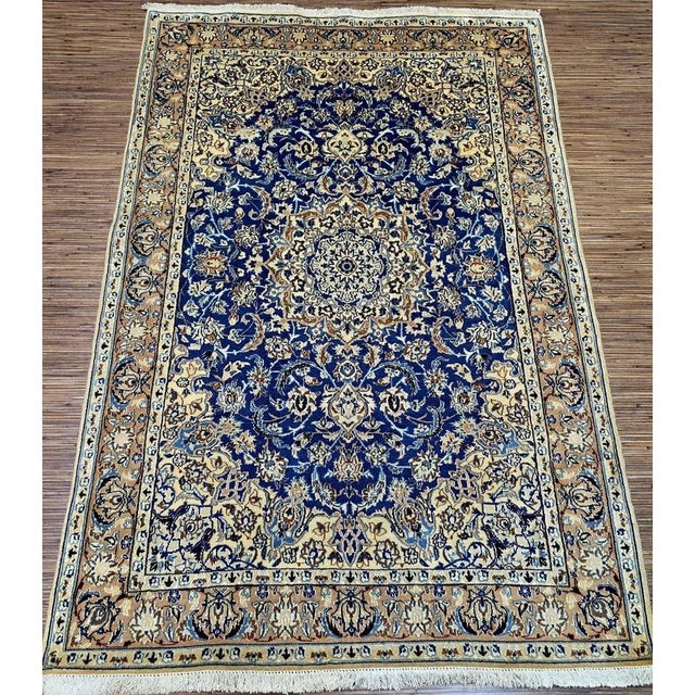 Persian Nain 9La Cork Wool Hand-Knotted Blue For Sale - Image 3 of 11