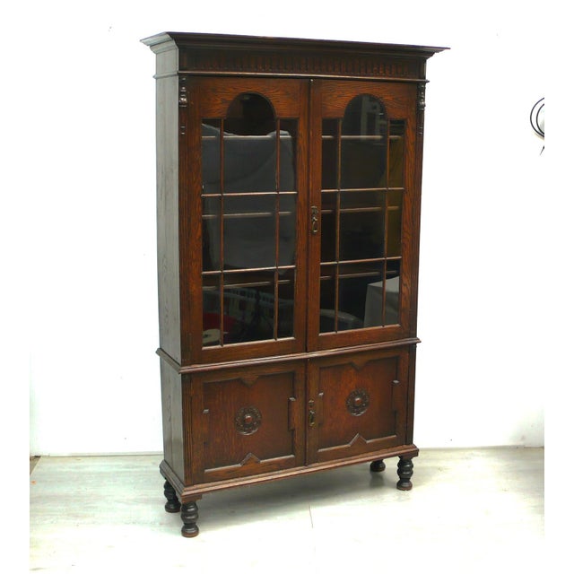 Wood Antique Display Bookcase in Dark Nutwood, England, 1890s For Sale - Image 7 of 7
