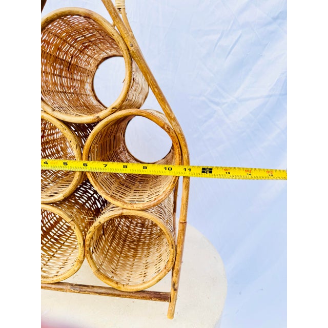 Brown Vintage Boho Wicker & Rattan 6-Bottle Wine Rack – Handwoven Mid-Century Holder For Sale - Image 8 of 9