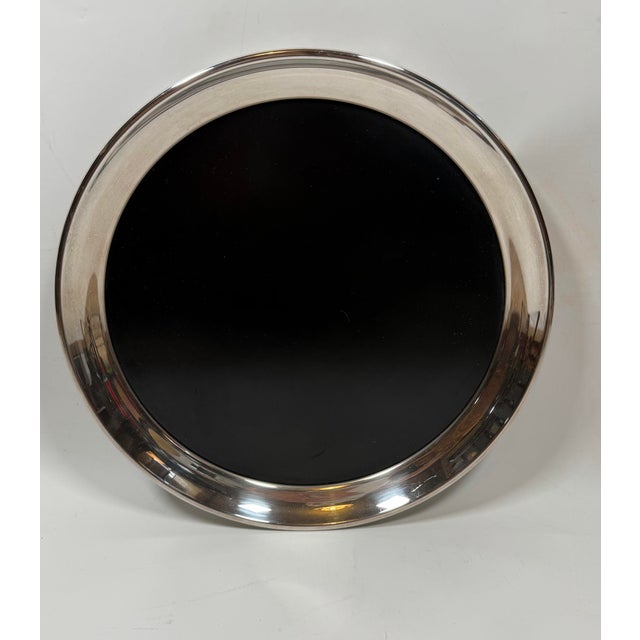 Metal Vintage Mid-Century Modern Silver Plated Gorham Round Service Bar Tray For Sale - Image 7 of 12