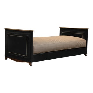 Maison Jansen Black Leather Daybed With Gilded Foliate Design For Sale