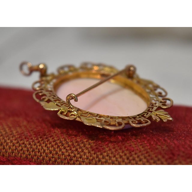 Antique 14k Conch Shell Cameo With Seed Pearls Brooch and Pendant For Sale - Image 11 of 13