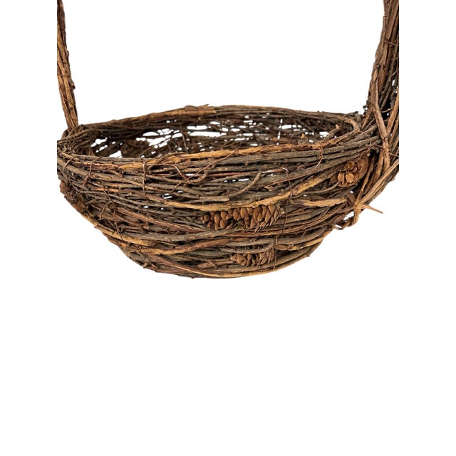 Vintage Natural Vine and Pinecones Stag Deer Basket For Sale - Image 4 of 8