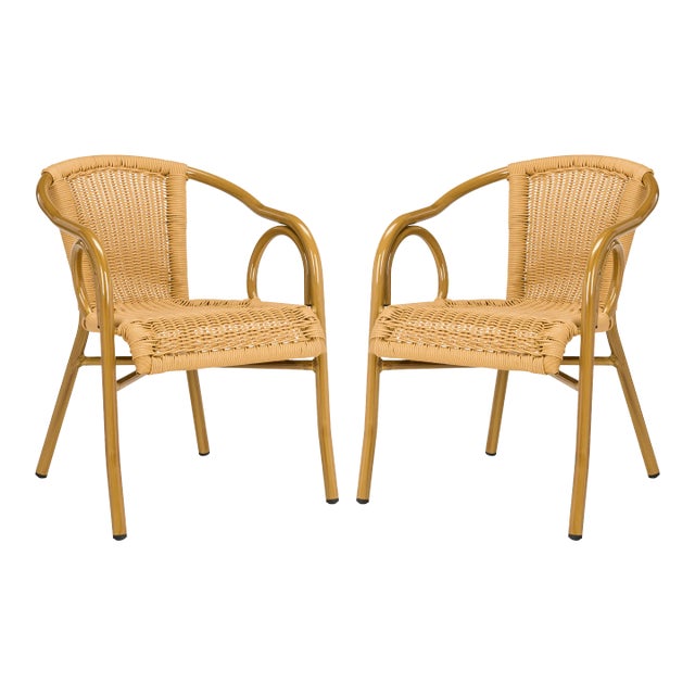 Outdoor Stacking Armchair in Natural & Light Brown - a Pair For Sale