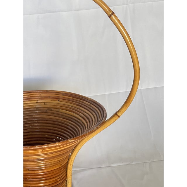 1970s Vintage Italian Large Reed Bamboo Flower Basket, 1970s For Sale - Image 5 of 9