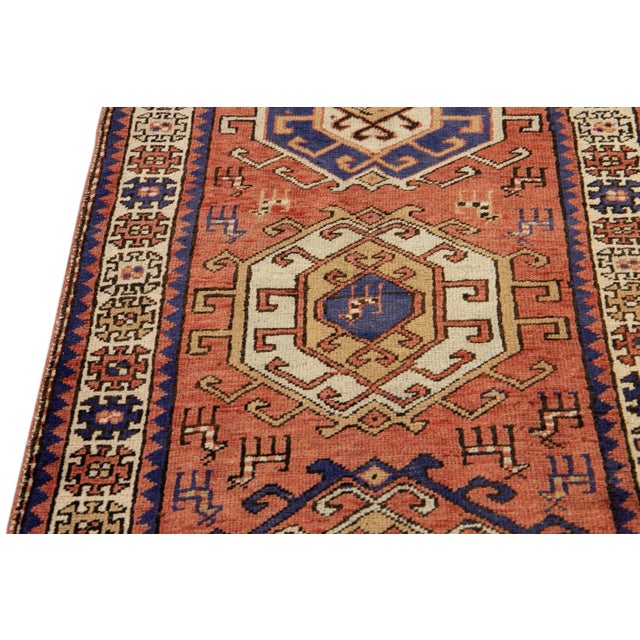 Vintage Heriz Hanmade Rust Persian Wool Runner For Sale - Image 4 of 10