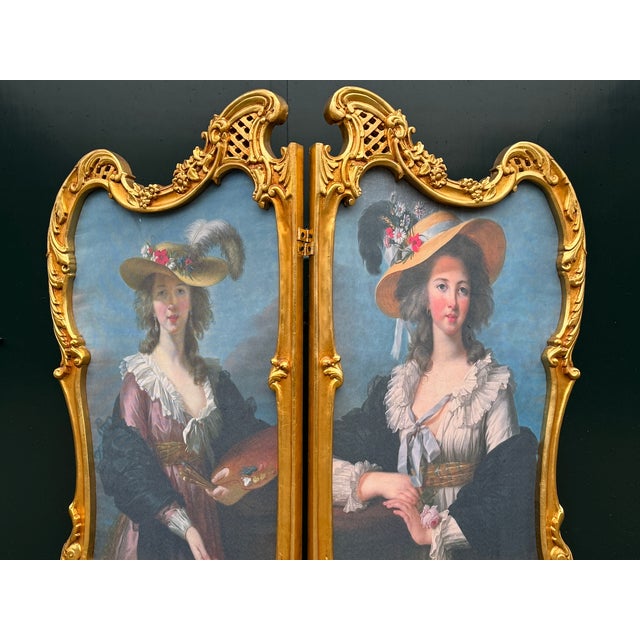Wood 1960 French Louis XVI Gold Beech Room Divider Screen 2-Panel For Sale - Image 7 of 17