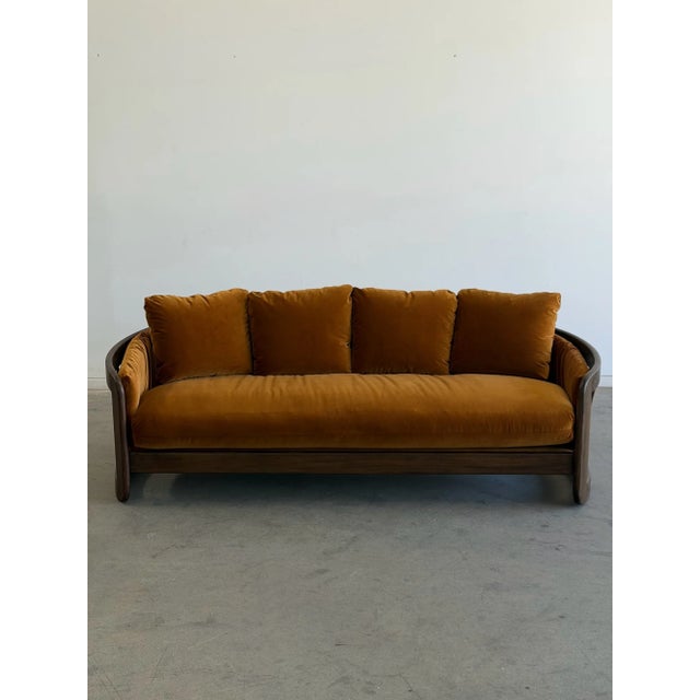 Mid-Century Modern 1970s Sculptural Oak Barrel Back Sofa Attributed to Howard Furniture For Sale - Image 3 of 15