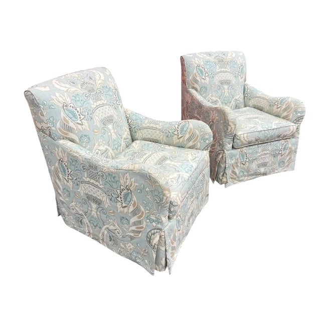 Textile Swivel Rocker Club Chair in Coastal, Soft Color Palette For Sale - Image 7 of 8