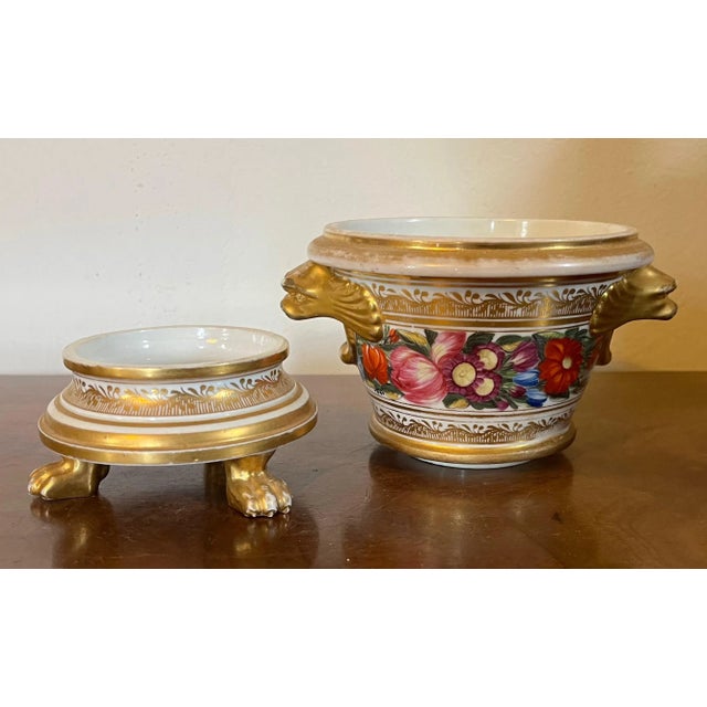 19th Century Antique Early 19th Century Coalport Porcelain Cachepot or Flower Pot Decorated With Flowers and Dolphin Handles For Sale - Image 5 of 12