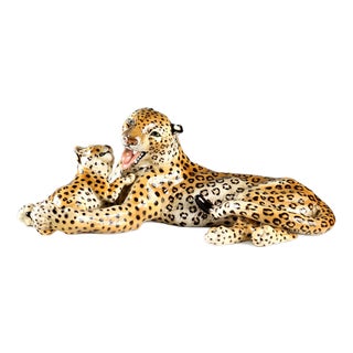 Ceramic Leopard with Cub from Ronzan For Sale