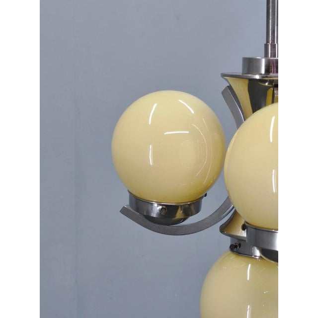 Art Deco Chrome and Opaline Glass Chandelier, 1930s For Sale - Image 9 of 14