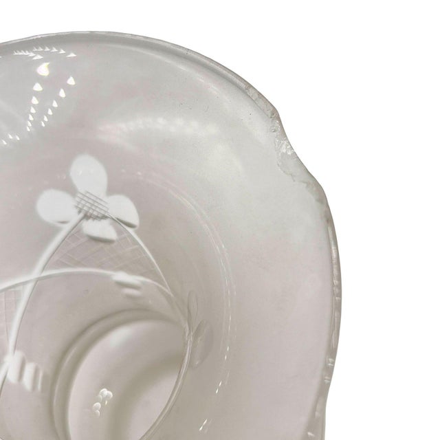 Glass Early 20th Century Victorian Wheel Cut Frosted Glass Floral Oil Lamp Fluted Hurricane Shade Chipped For Sale - Image 7 of 7