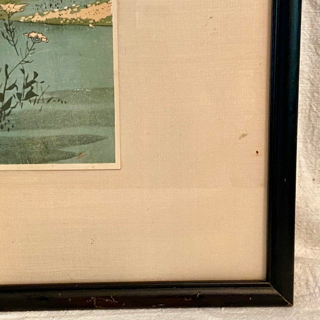 Blue Framed 70 Year Old Reproduction Woodblock Print of "The Outskirts of Koshigaya in Musashi Province For Sale - Image 8 of 12