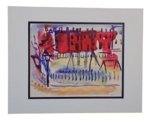 Vintage Original Mid 20th Century Modernist Watercolor/Paper-Cityscape-Helen Malta-Signed