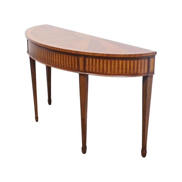 ETHAN ALLEN Newman Collection Mahogany Sunburst Traditional Federal Hepplewhite Style 56" Demilune Sofa Table 34-9401...