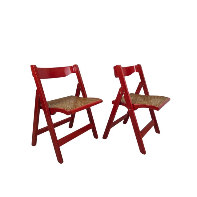 Pair of original “Trieste” folding chairs designed in 1966 by Italian architects Aldo Jacober and Pierangela D’Aniello and...