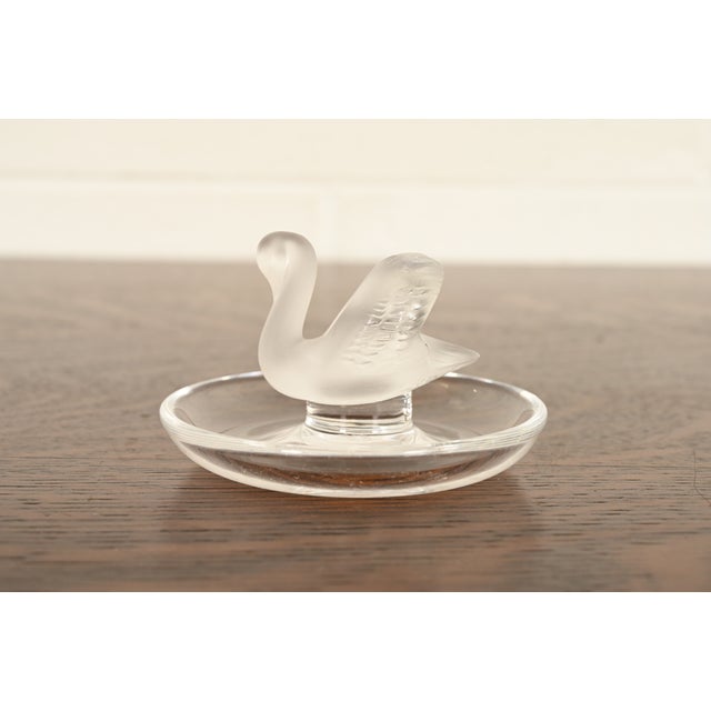 Mid 20th Century Lalique Art Deco Frosted Crystal Swan Ring Dish For Sale - Image 5 of 14