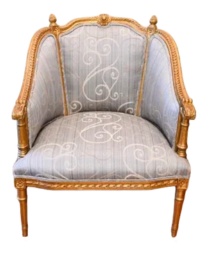 Louis XVI Upholstered Carved Gilt Bergere Chair