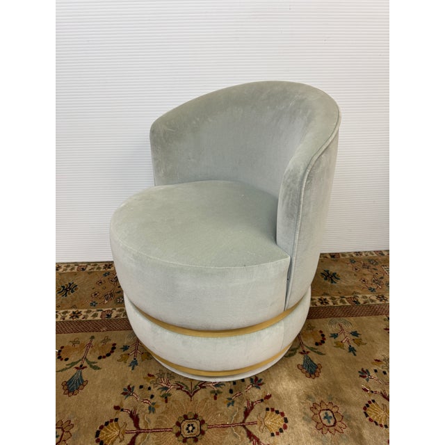 Contemporary Sophisticated Barrel Back Swivel Chair For Sale - Image 3 of 12