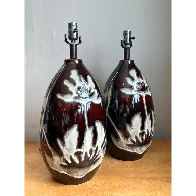 Early 21st Century Vintage Floral Ceramic Table Lamps - Pair For Sale - Image 5 of 13
