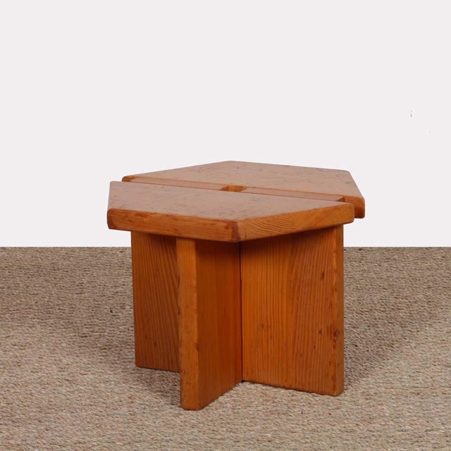 Brown Vintage Pine Stool by René Martin, 1960 For Sale - Image 8 of 8