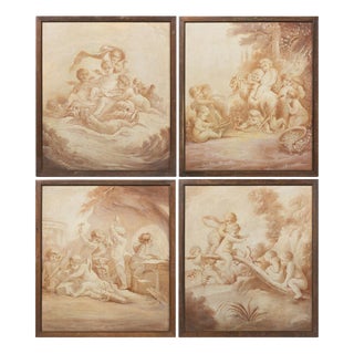 Four Seasons, 19th Century, Paintings on Panels, Set of 4 For Sale