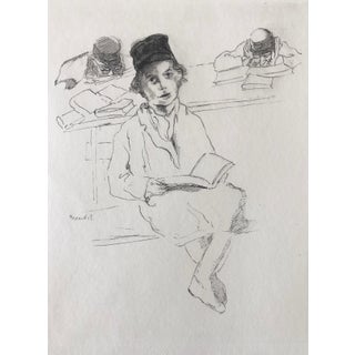 Paul Jeffay, Judaica Jewish Shtetl Etching Hasidic Yeshiva Student Chassidic Print, c.1950's For Sale